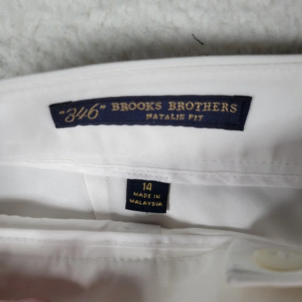 Brooks Brothers 346 Natalie Fit Pants Womens 14 White Cotton Straight Leg Dress